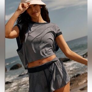 FP Movement by Free People Charcoal Gray Ringer Crop Tee